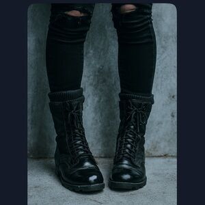 Men's Black Military Tactical Combat Paratrooper Boots Lace- Up Size 9 D.M.